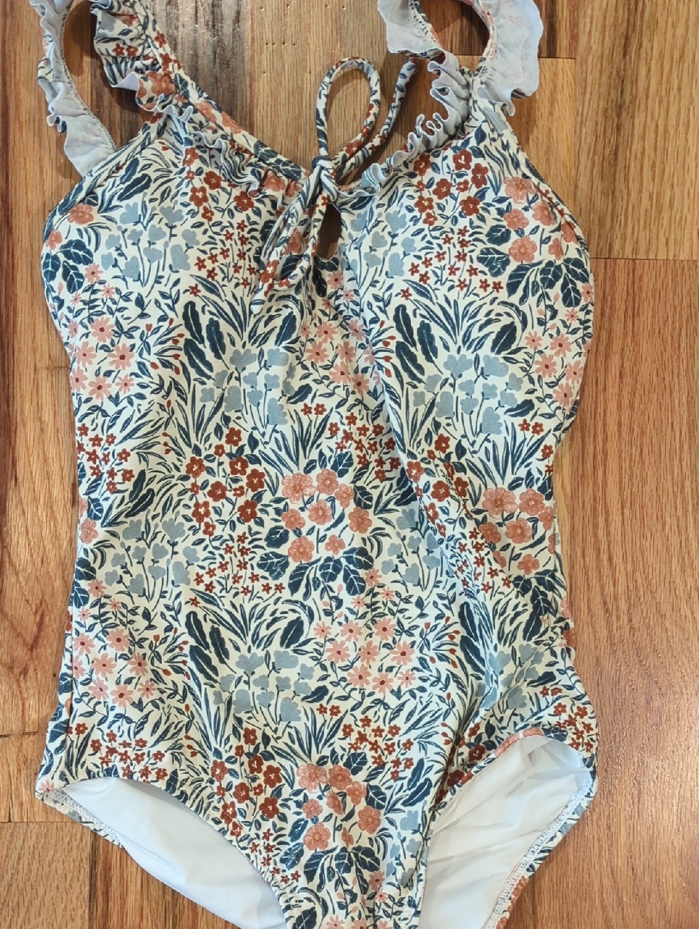 Rylee + Cru Floral One-Piece Swimsuit in Cream, Blue & Rust